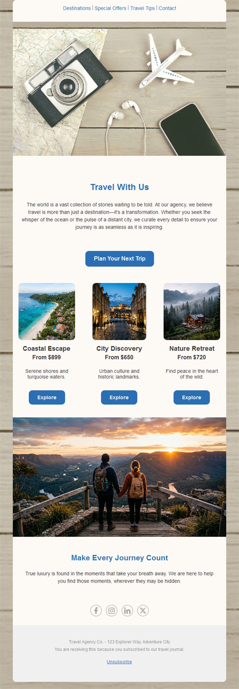 Travel agency trip planning email