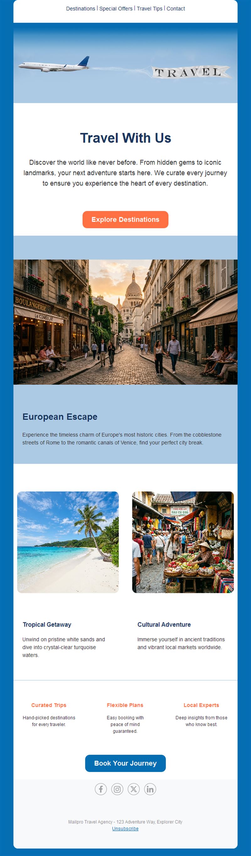 European escape travel email