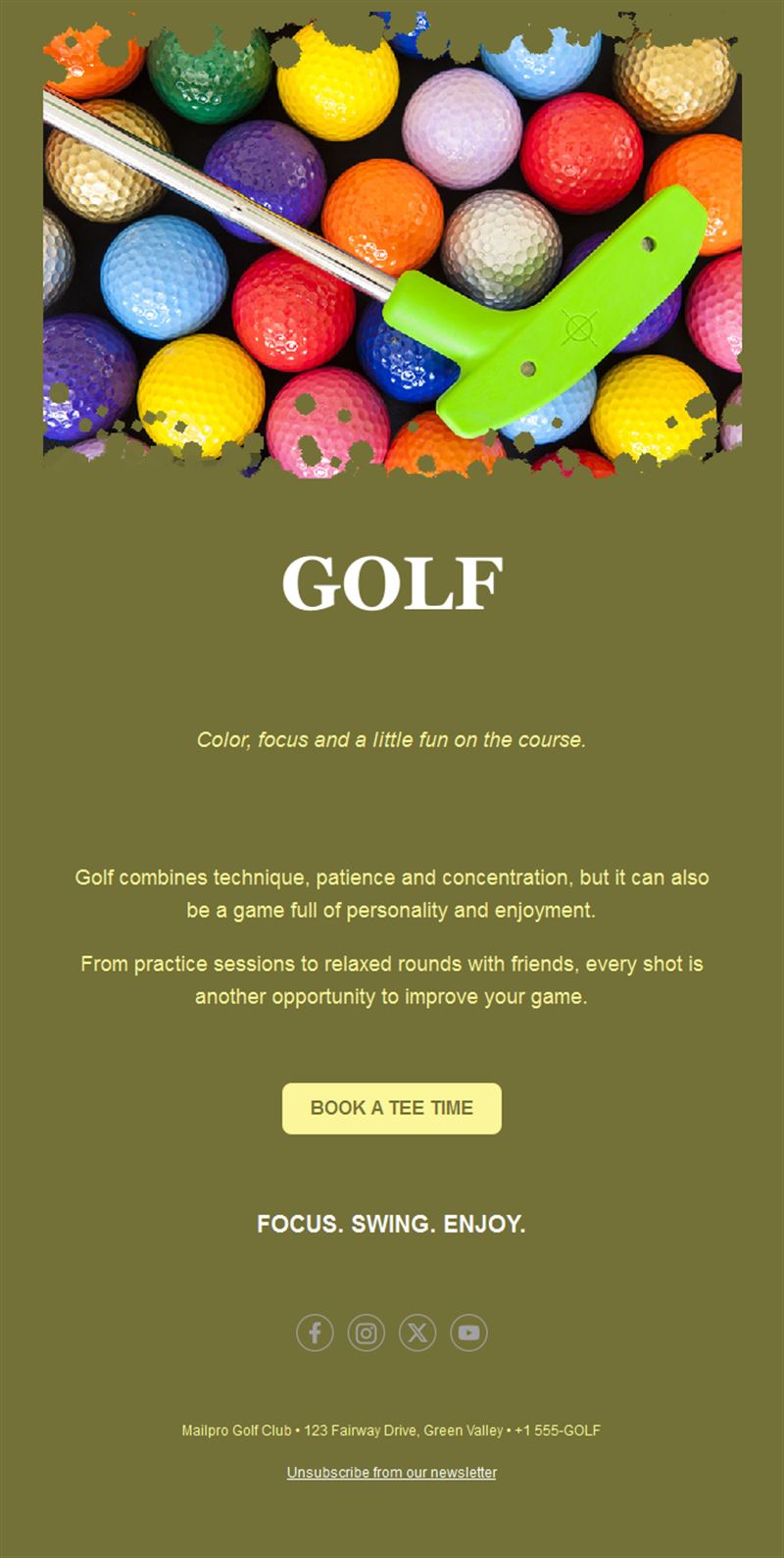 Mini golf email with colorful balls
