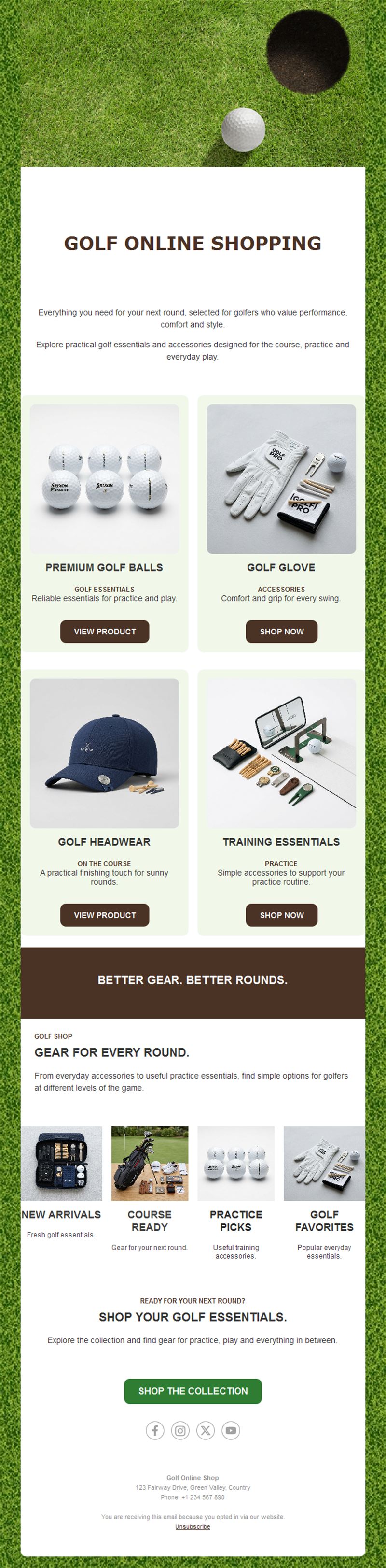 Golf shop email with products