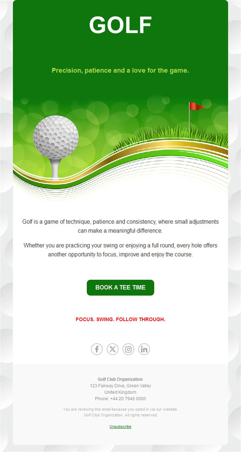 Golf club tee time booking email