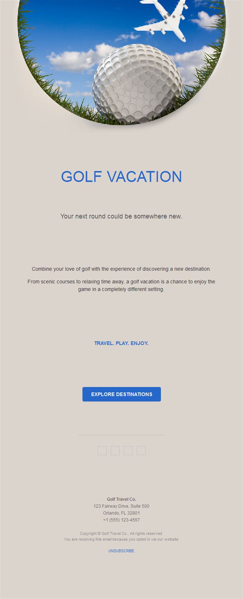Golf vacation travel email template