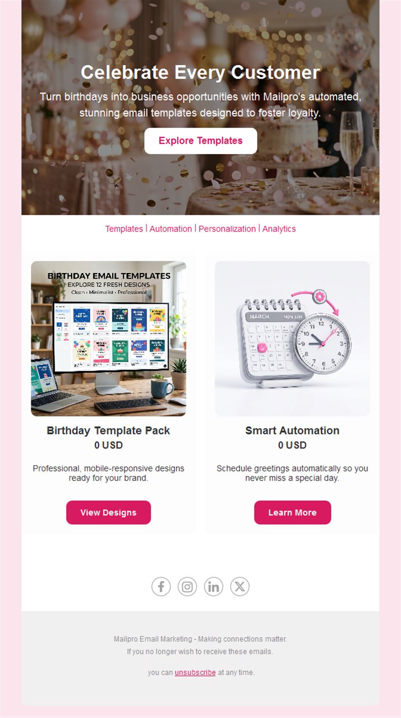 Birthday Celebration Emails