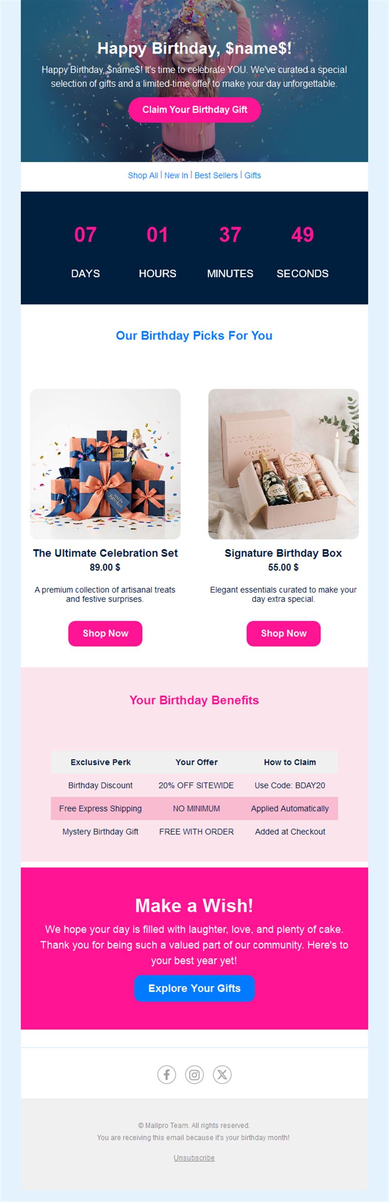 Birthday Greeting Email Layouts