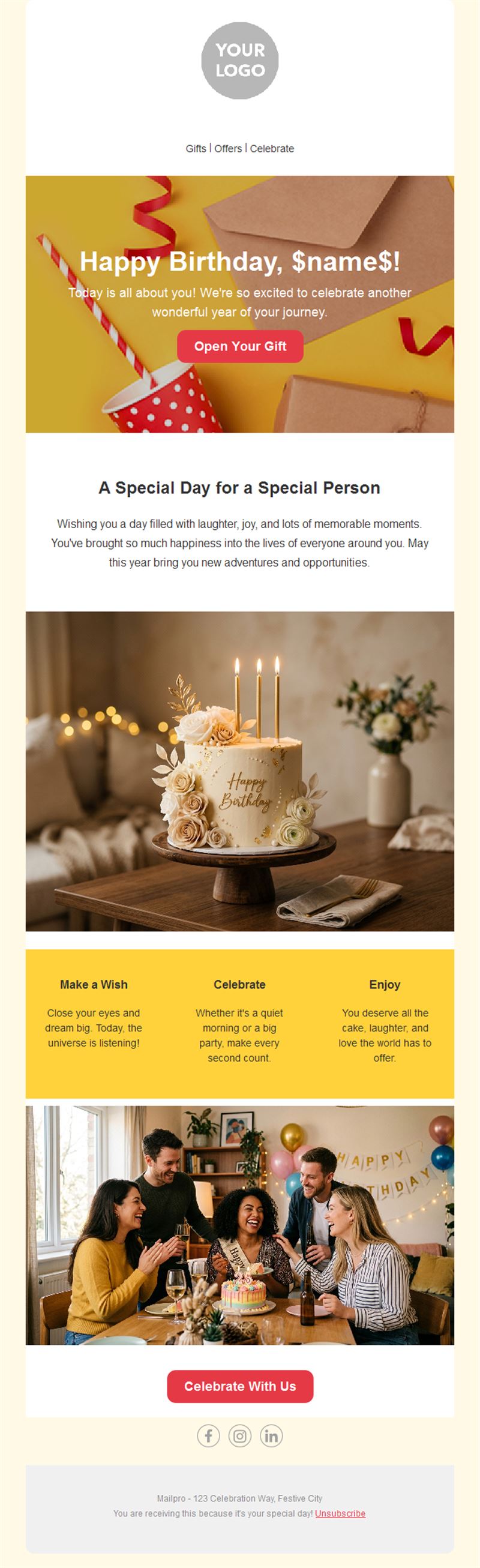 Minimal Birthday Email Template
