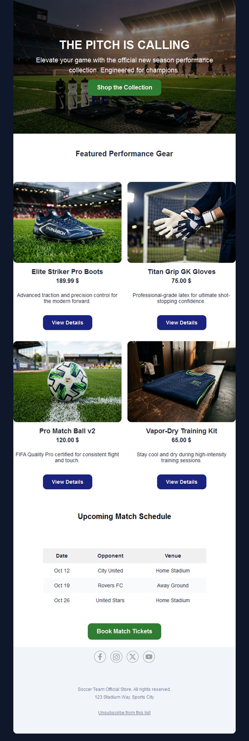 Football club new season collection email