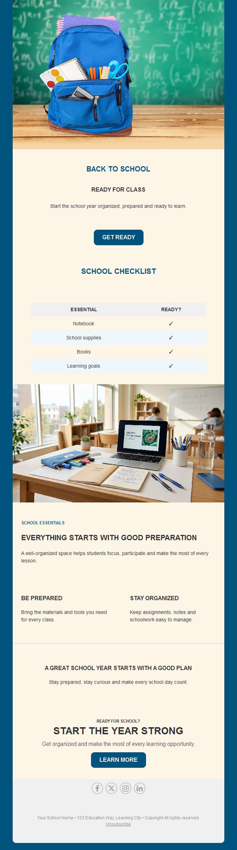 Back to school checklist email