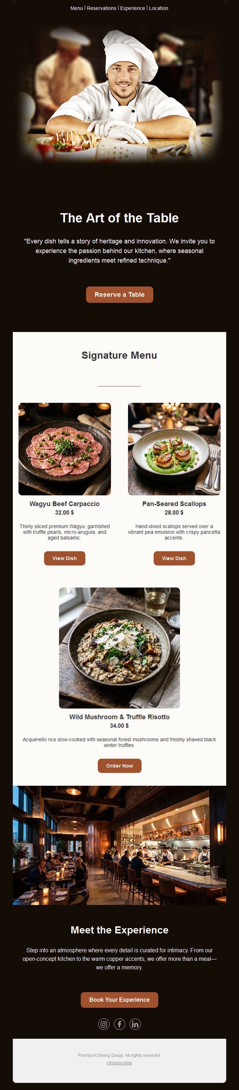 Dining Email Newsletter