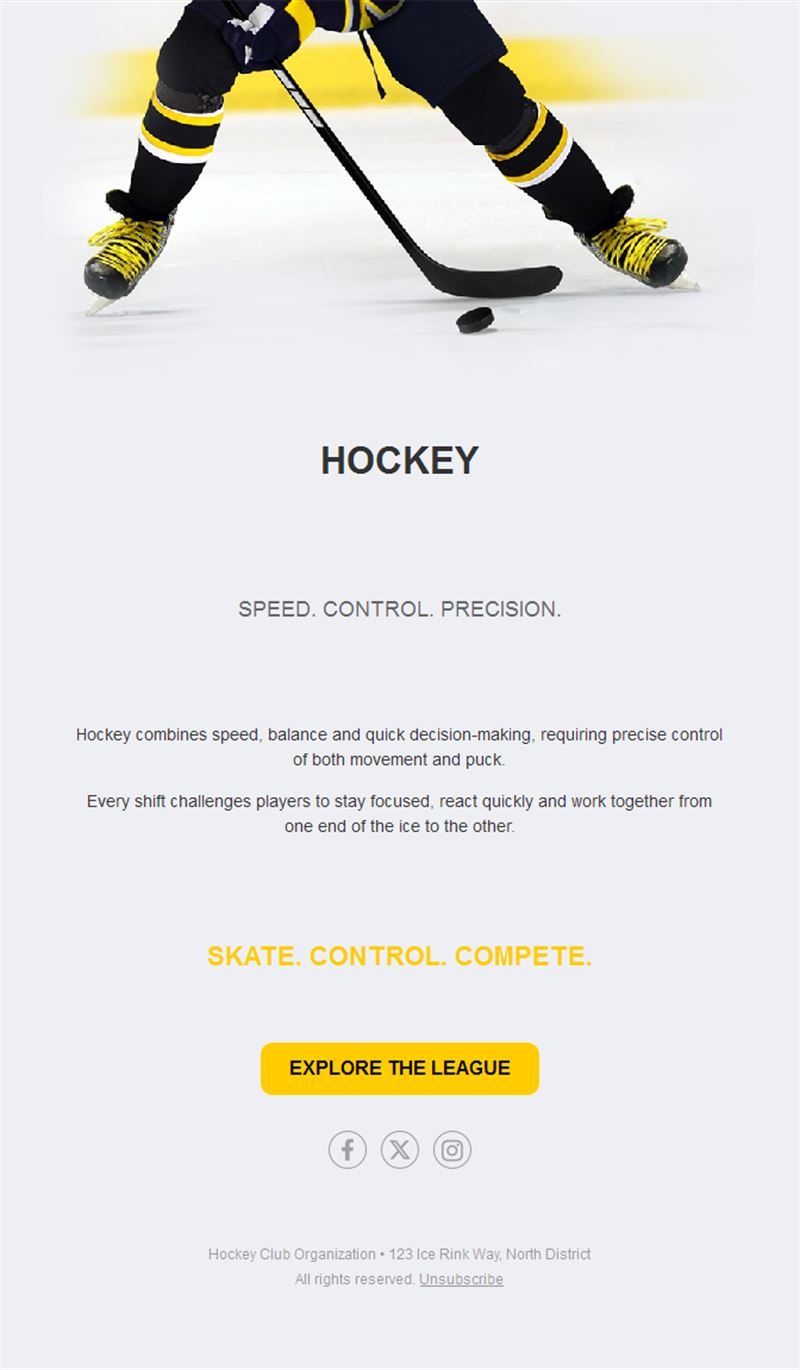 Ice hockey league email template