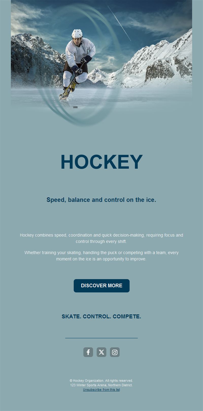 Outdoor ice hockey email template