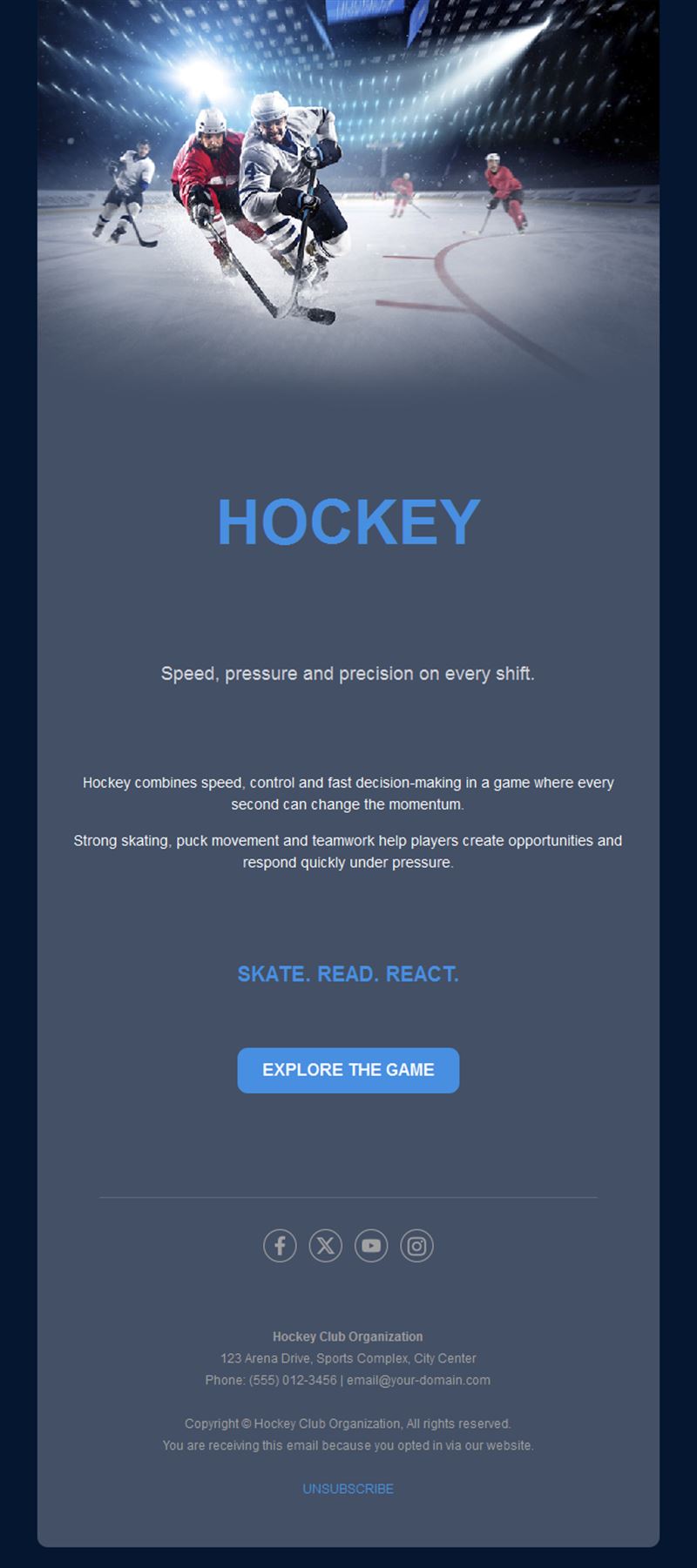 Navy ice hockey game email template