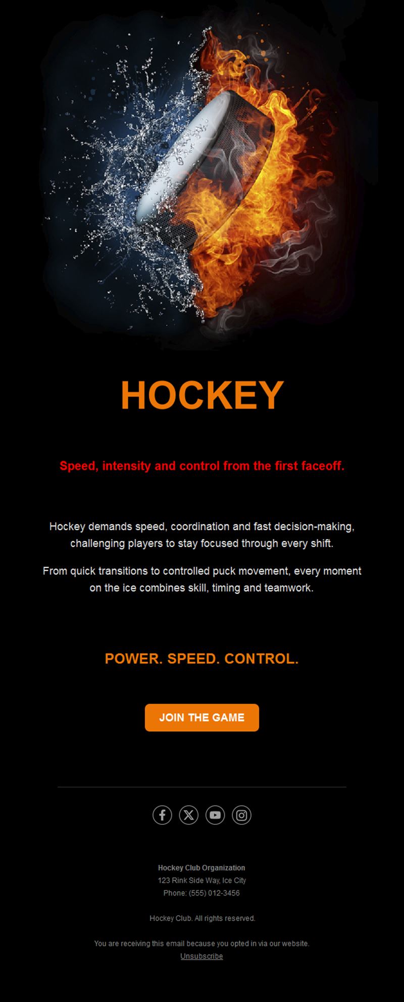 Fire and ice hockey email template