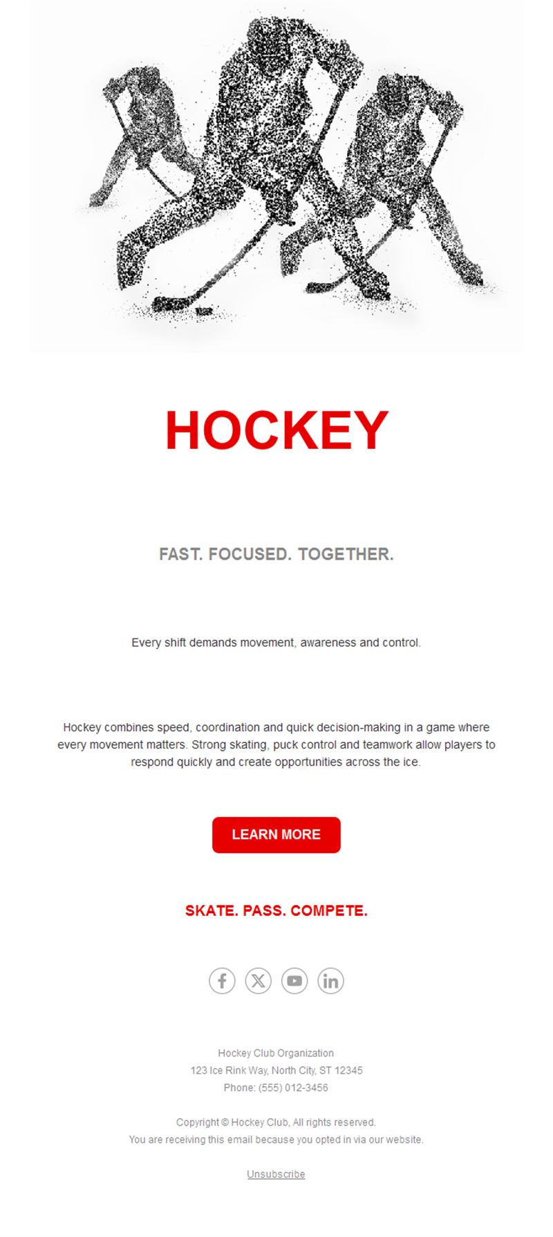 Minimal ice hockey email template
