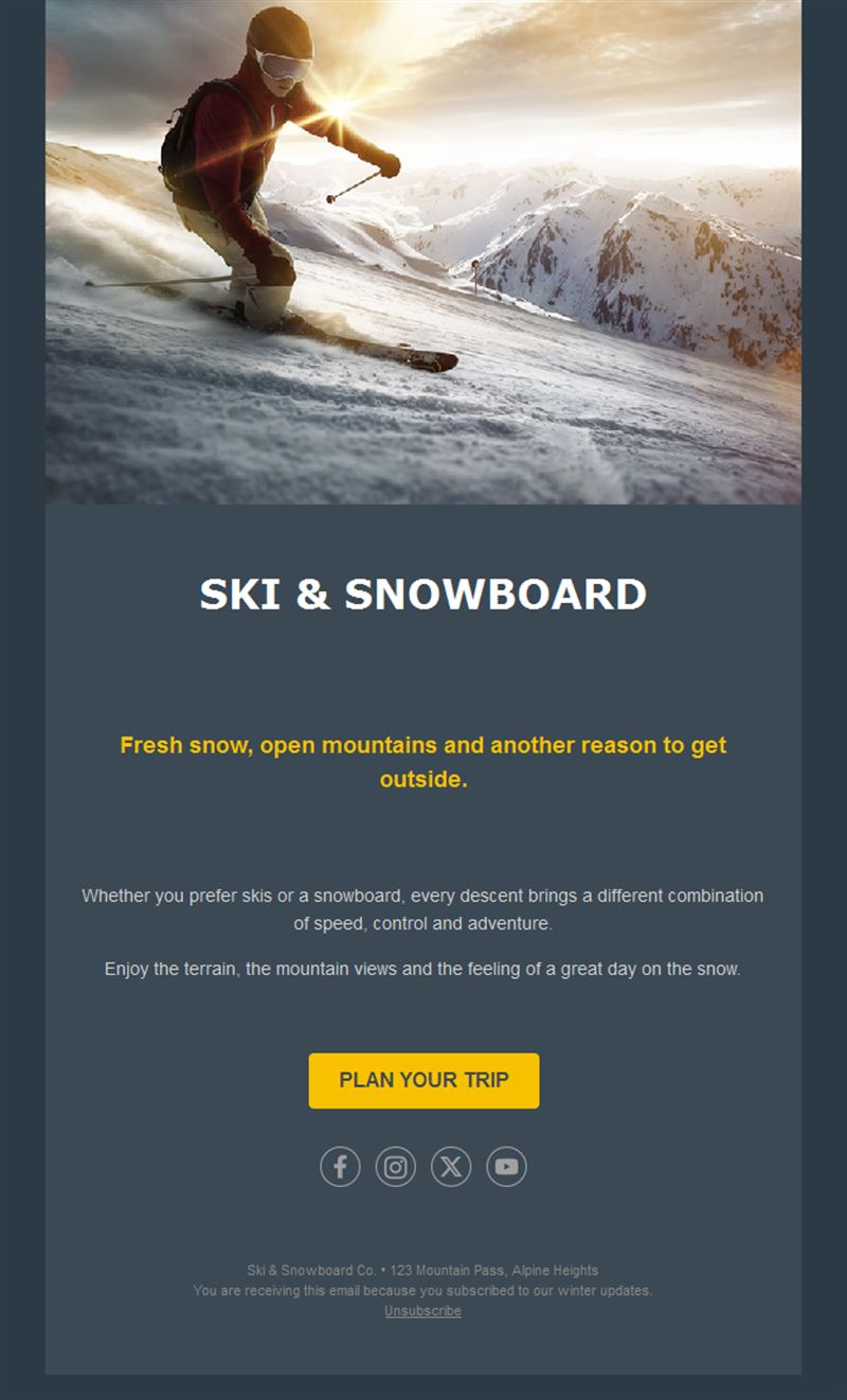 Ski trip planning email template