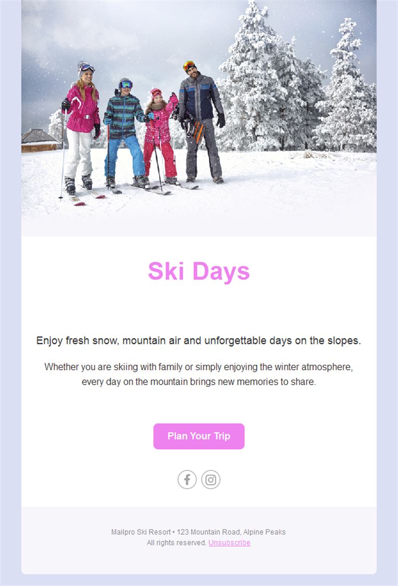 Family ski days email template