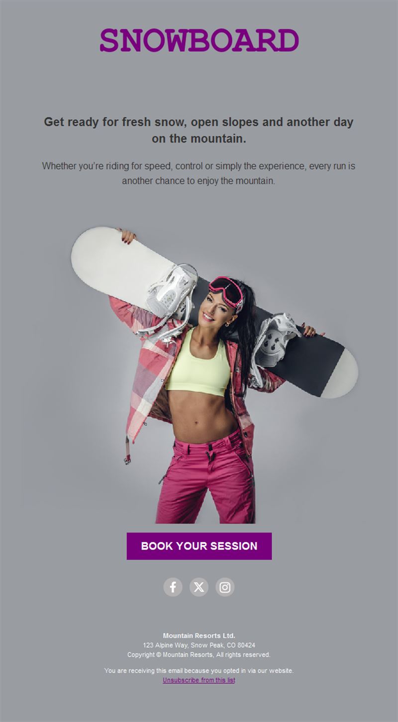 Snowboard lessons email template