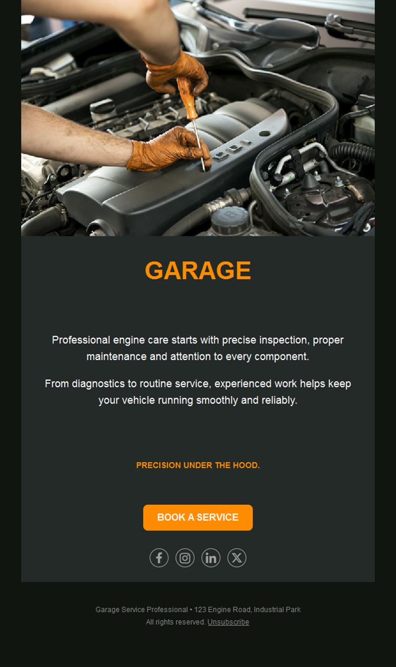 Engine service garage email template