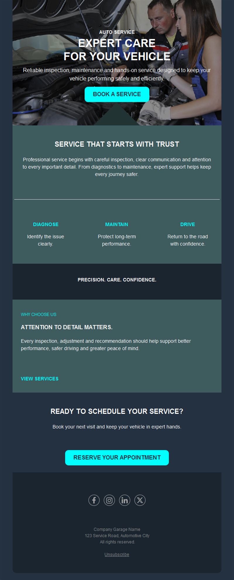 Auto service newsletter with booking button