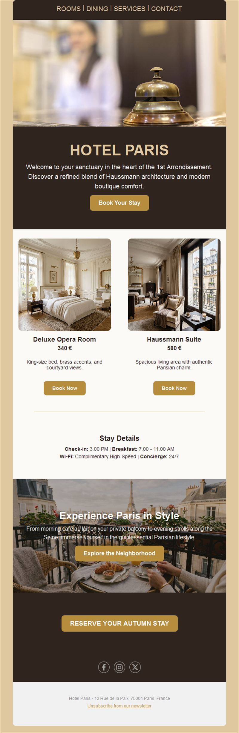 Paris boutique hotel email template