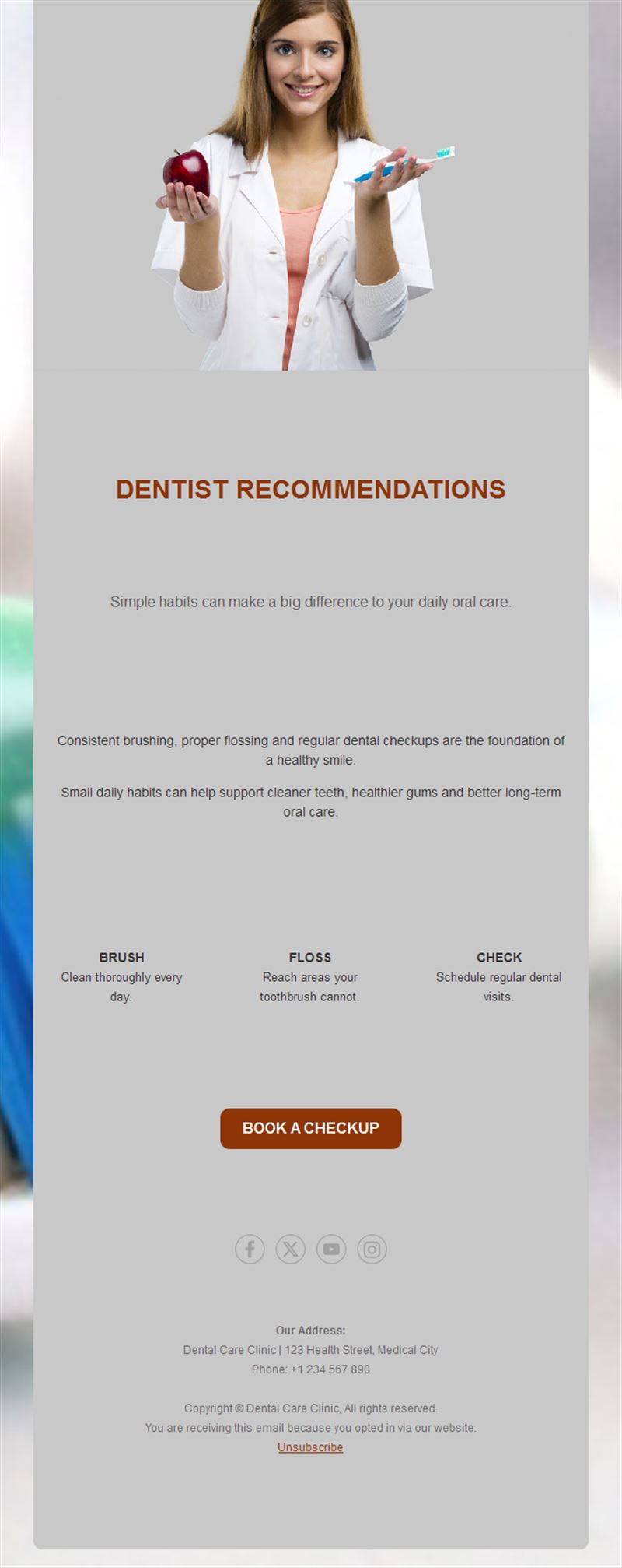 Dentist oral care tips email template