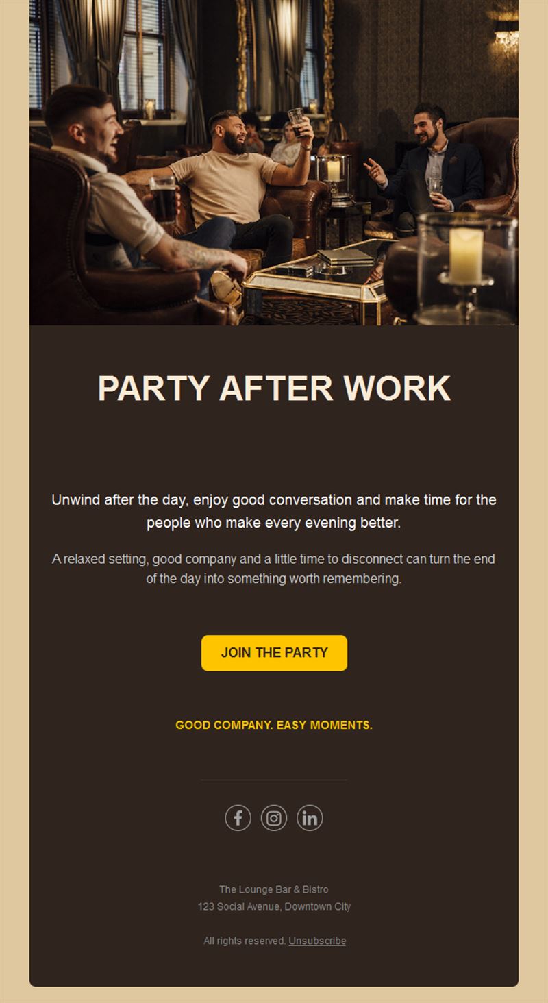 Lounge bar after-work email template