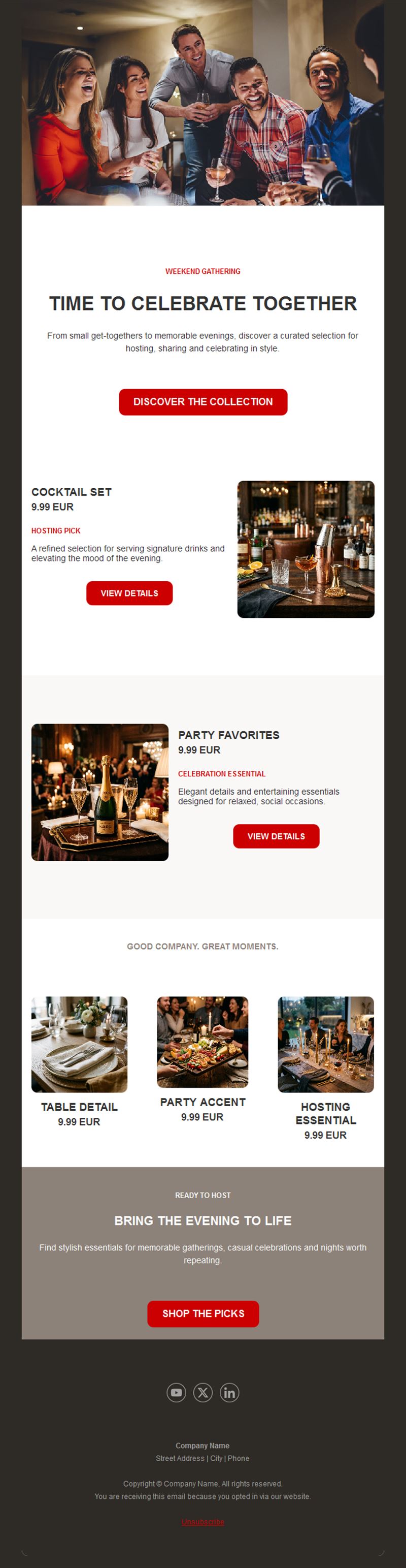 Party supplies email with product picks
