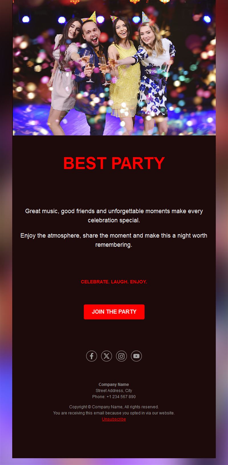 Party night invitation email template