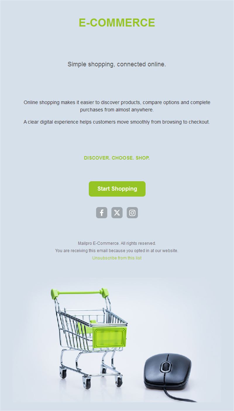 Light blue ecommerce email with cart