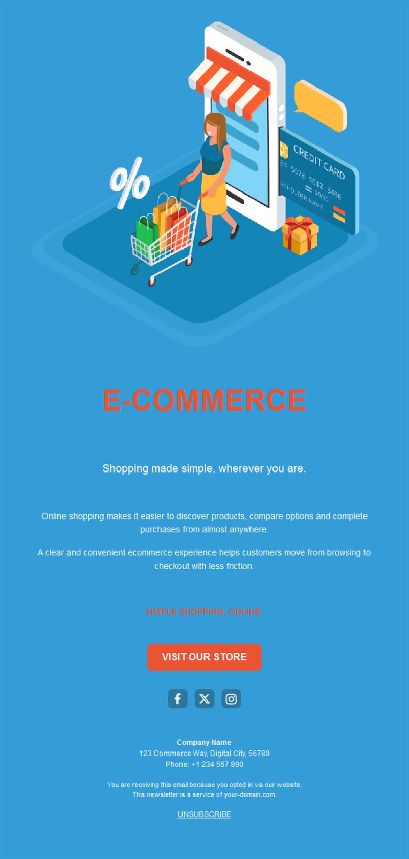 Blue mobile shopping email template