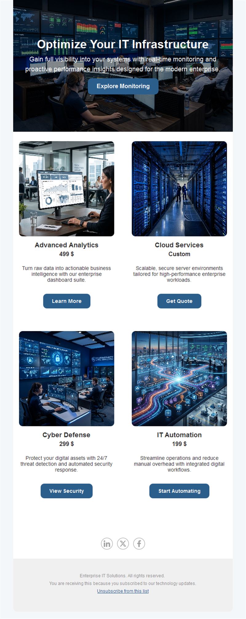 IT services email with pricing