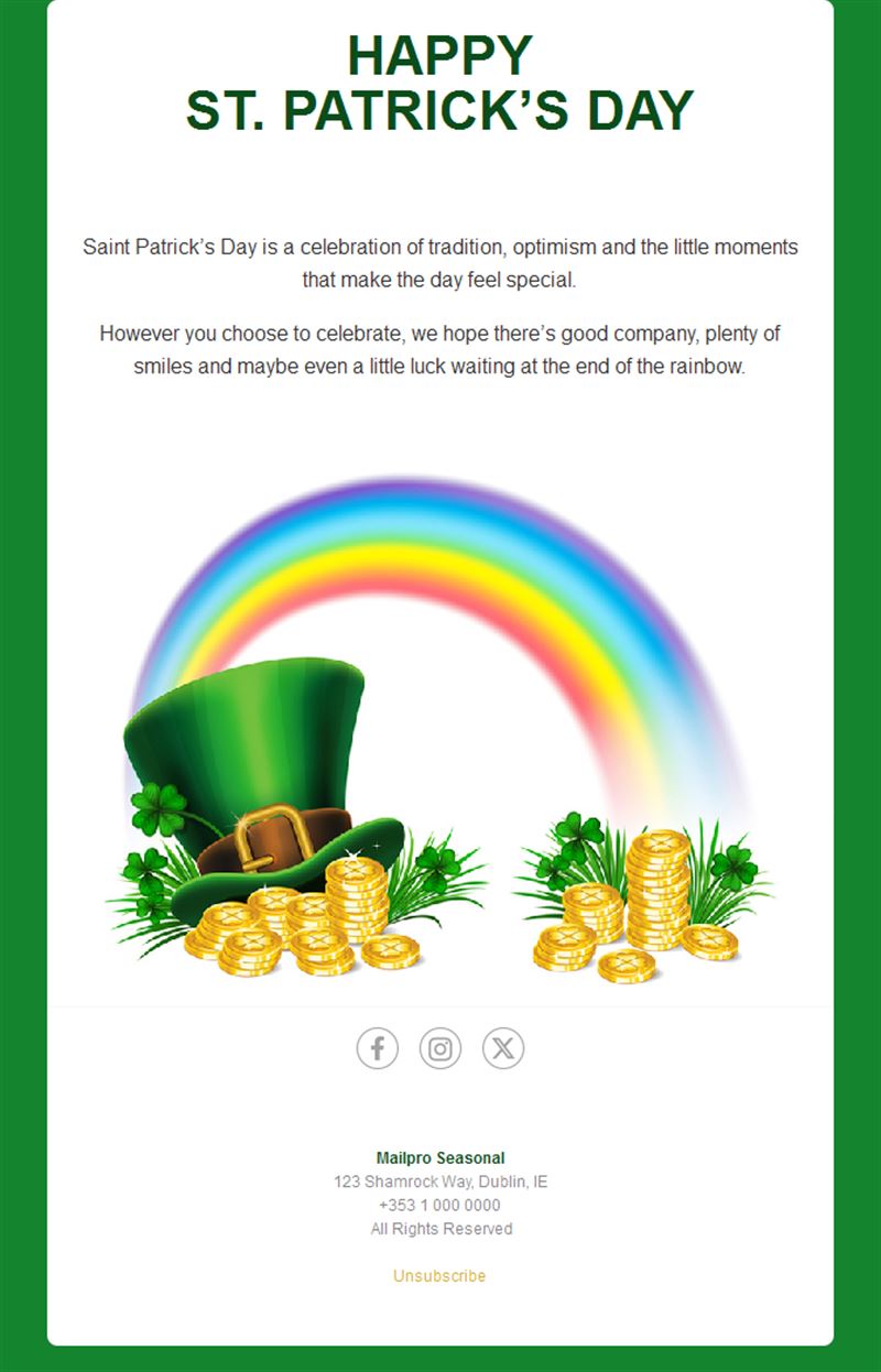 Rainbow St. Patrick's Day email