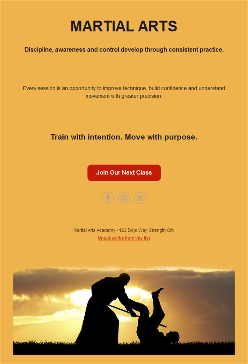 Aikido class email at sunset