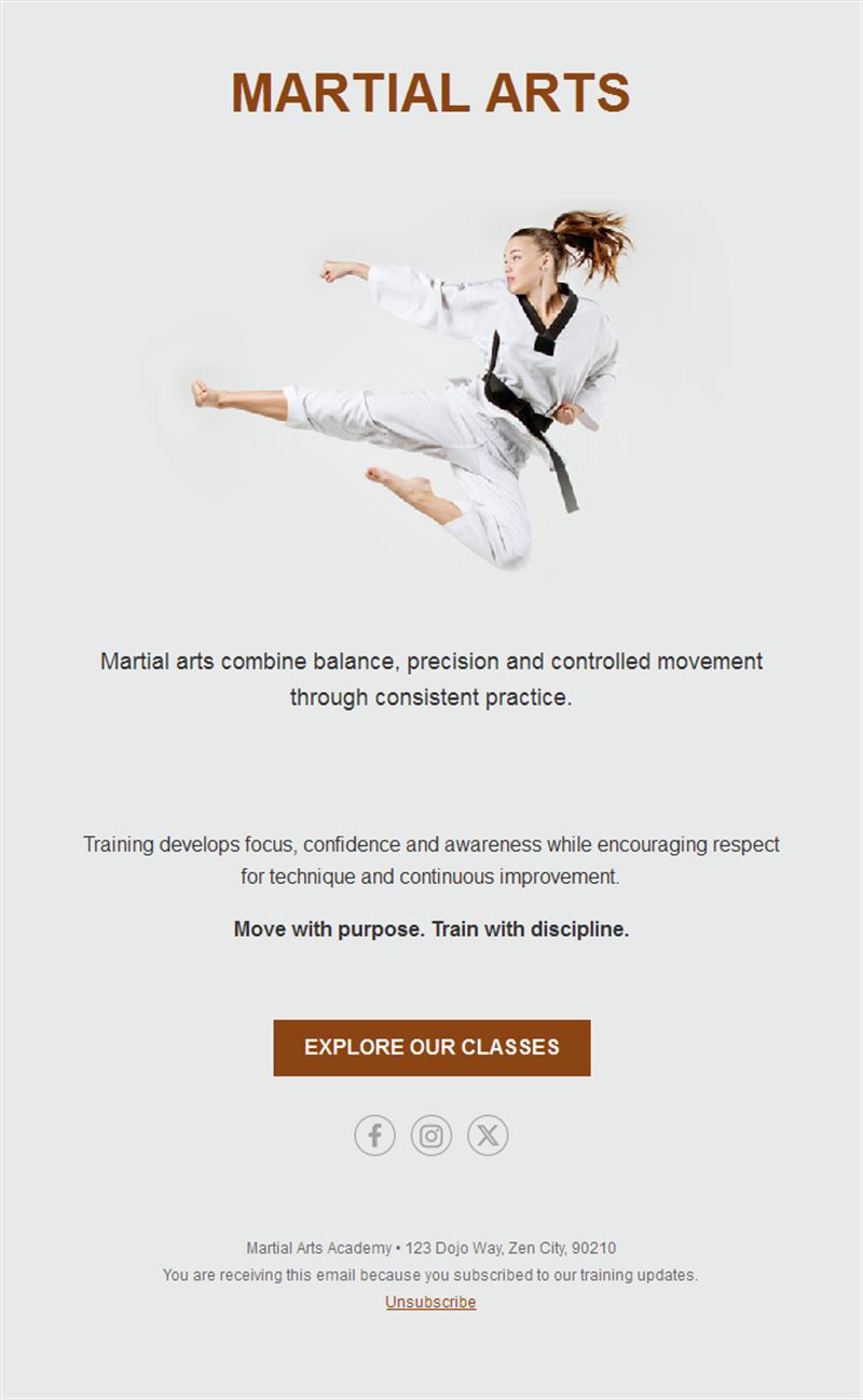 Taekwondo classes email template