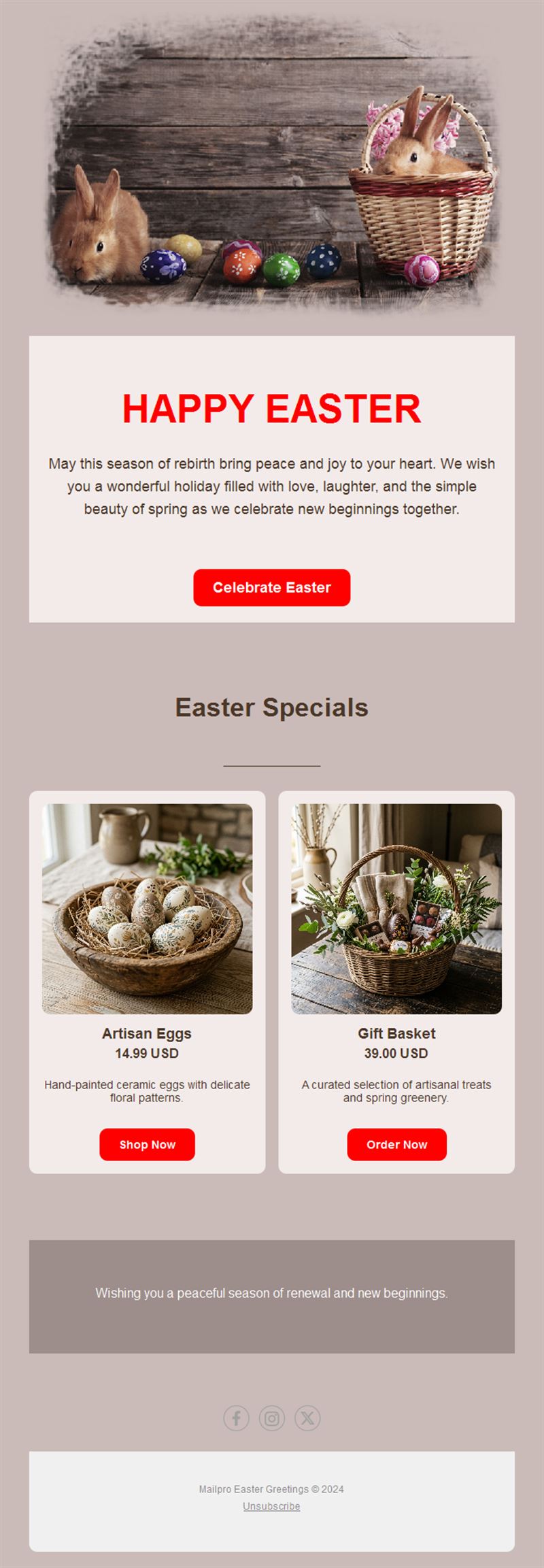 Rustic Easter specials email template