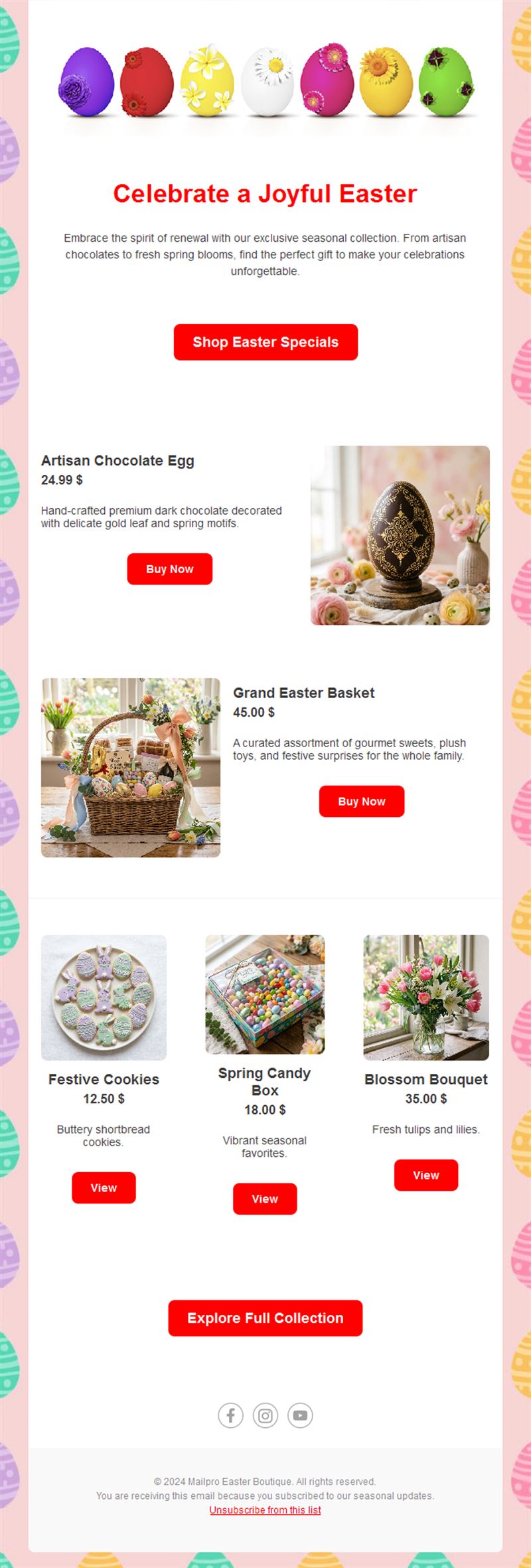 Colorful Easter specials email template
