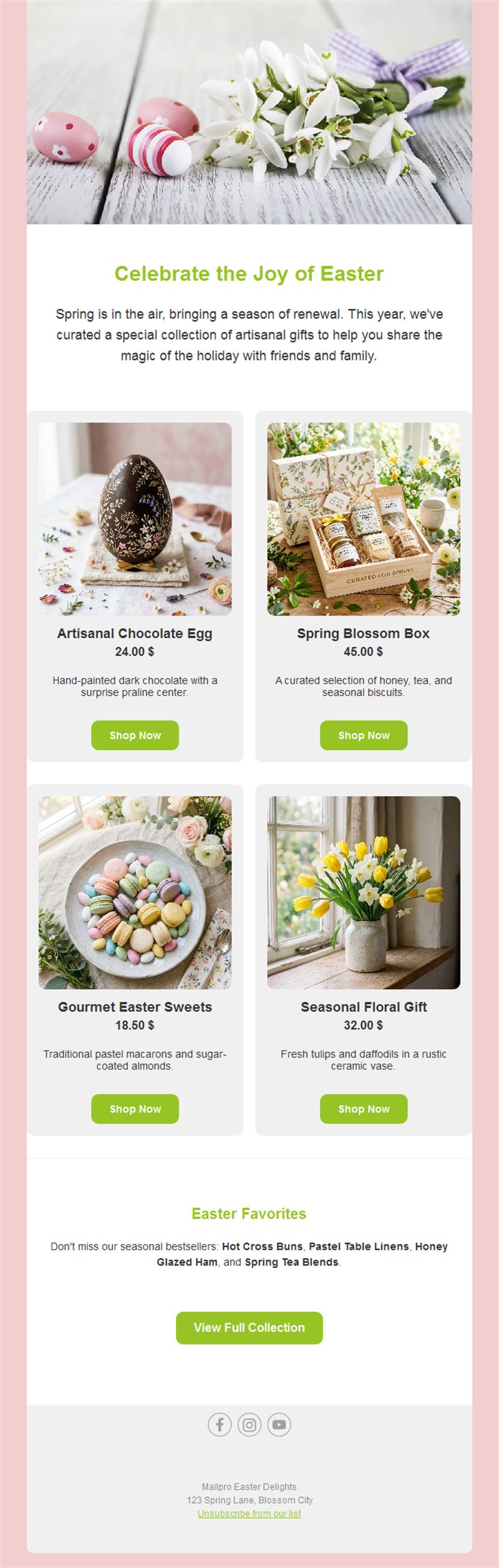 Easter gift shop email with products