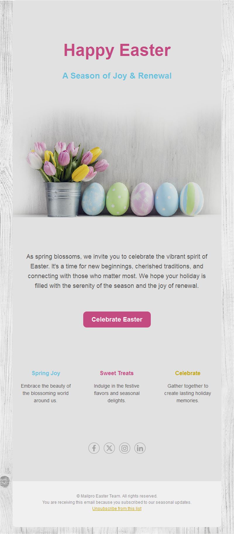 Pastel eggs and tulips Easter email