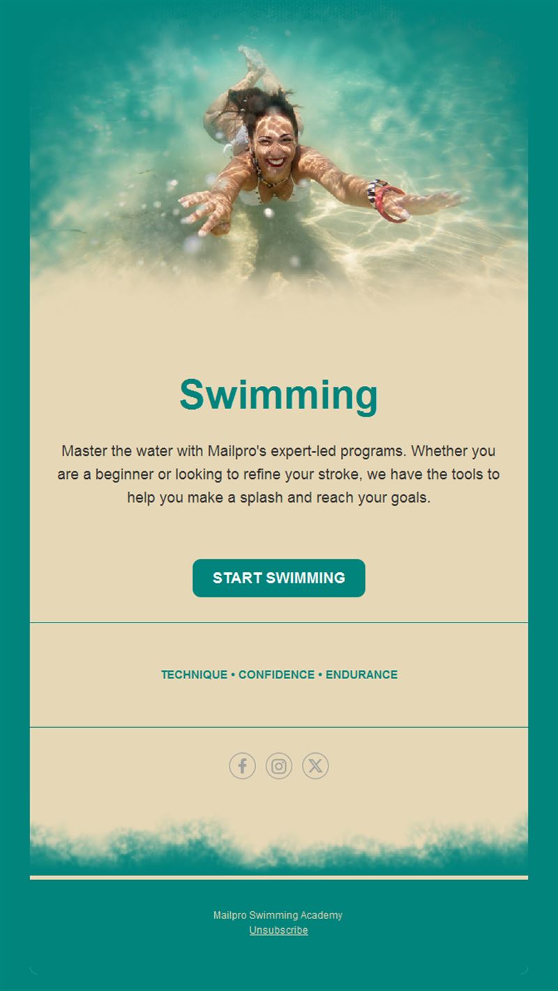 Swimming academy email template