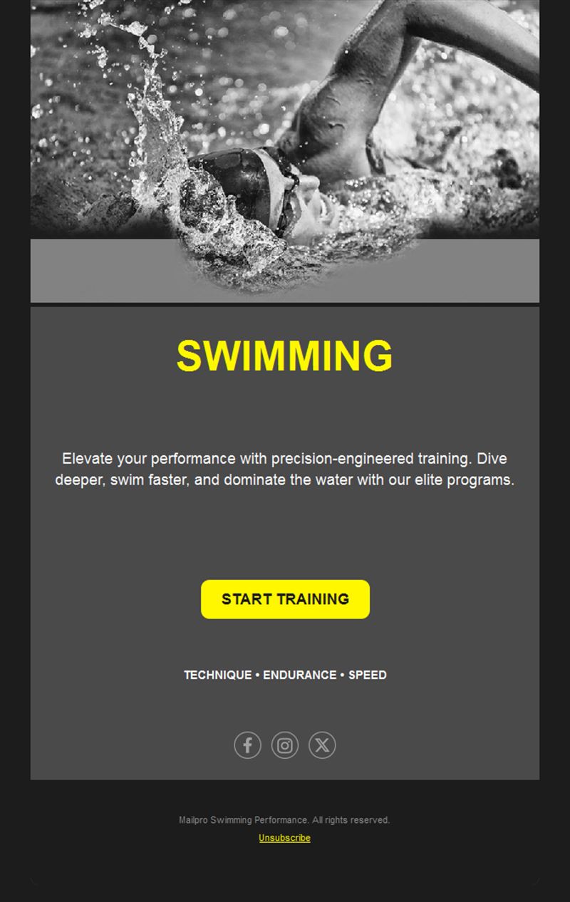 Competitive swimming training email