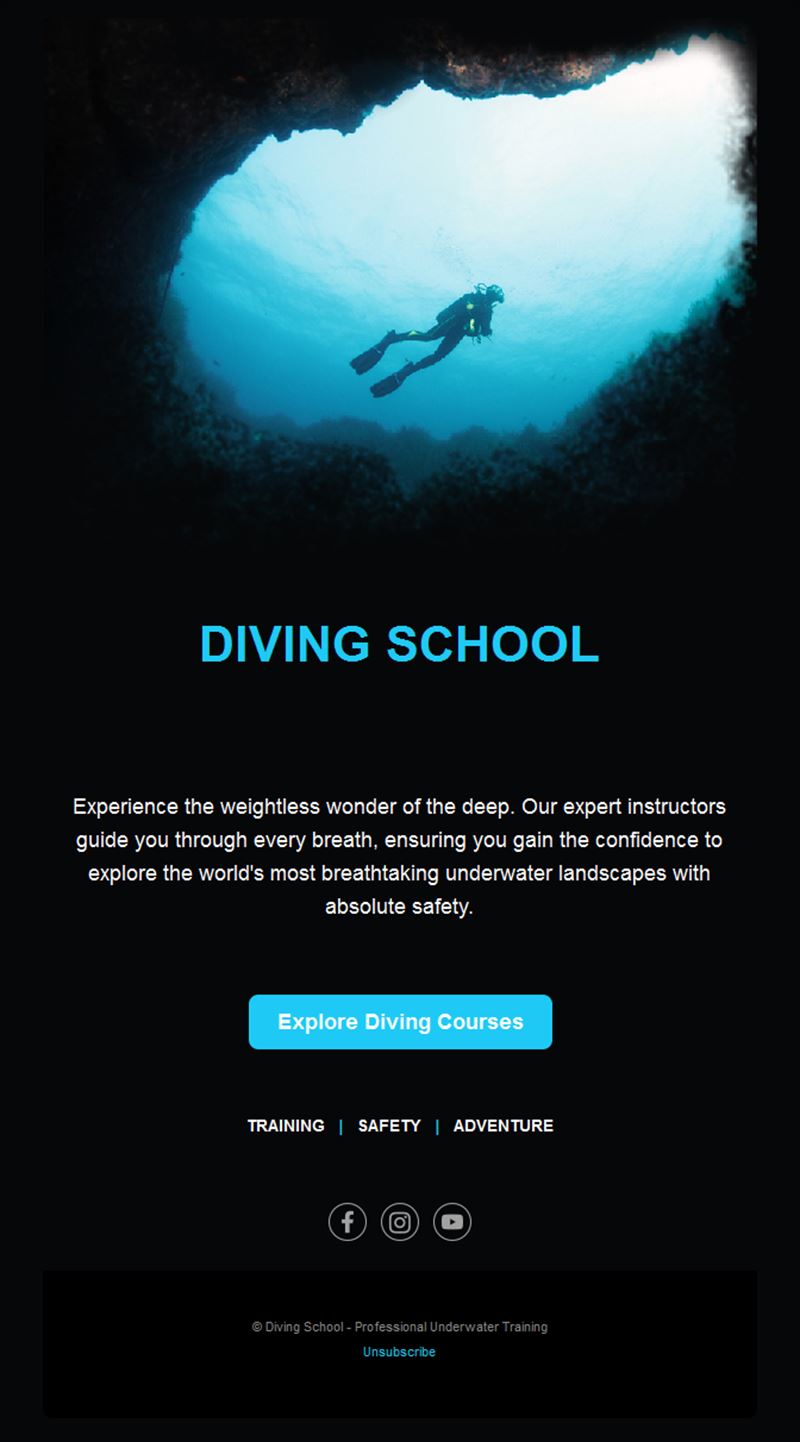 Scuba diving school email template