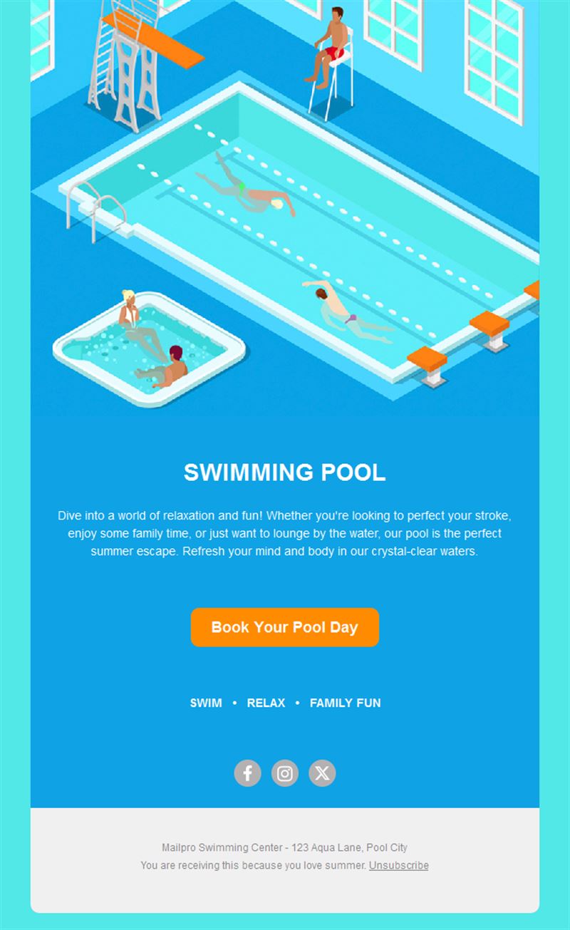 Swimming pool booking email template