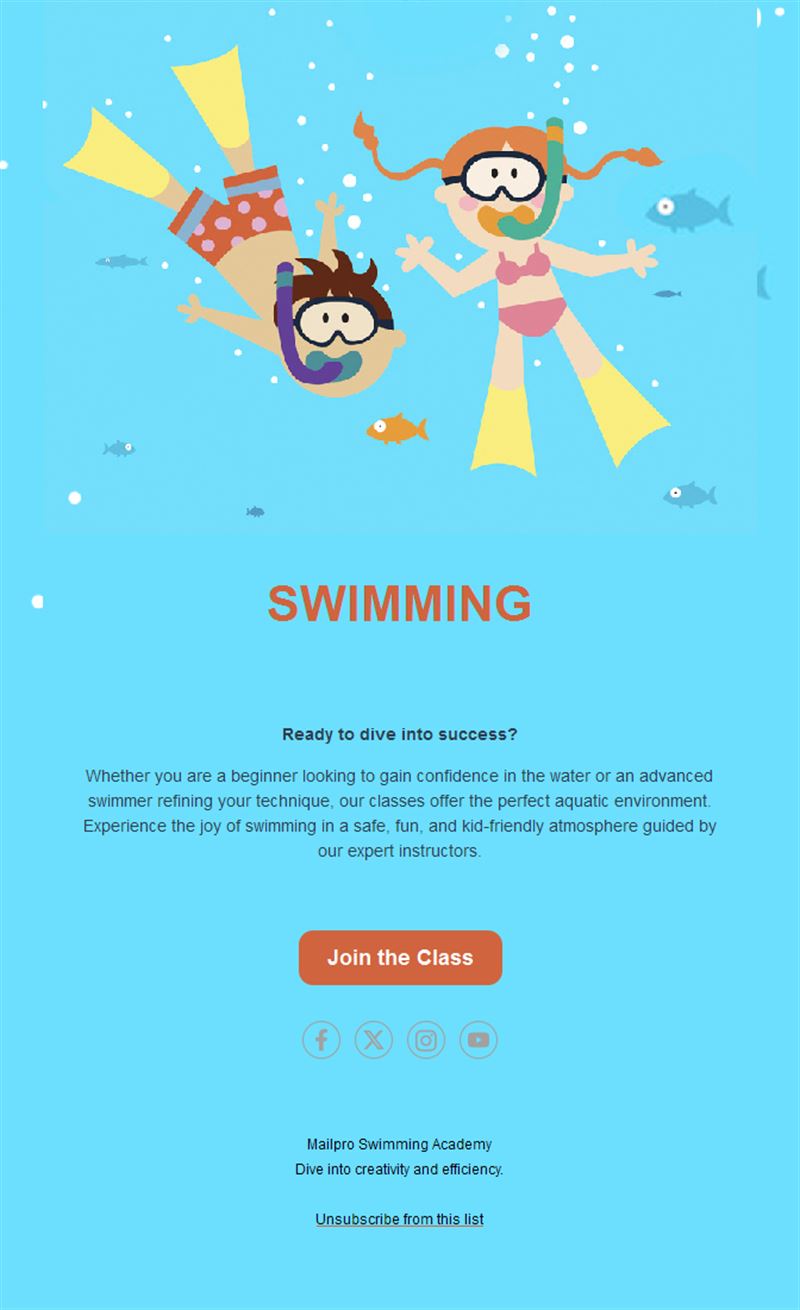 Kids swimming class email template