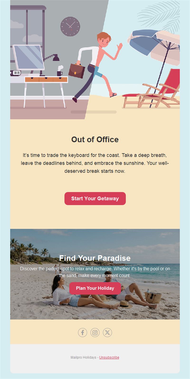 Out of office summer holiday email