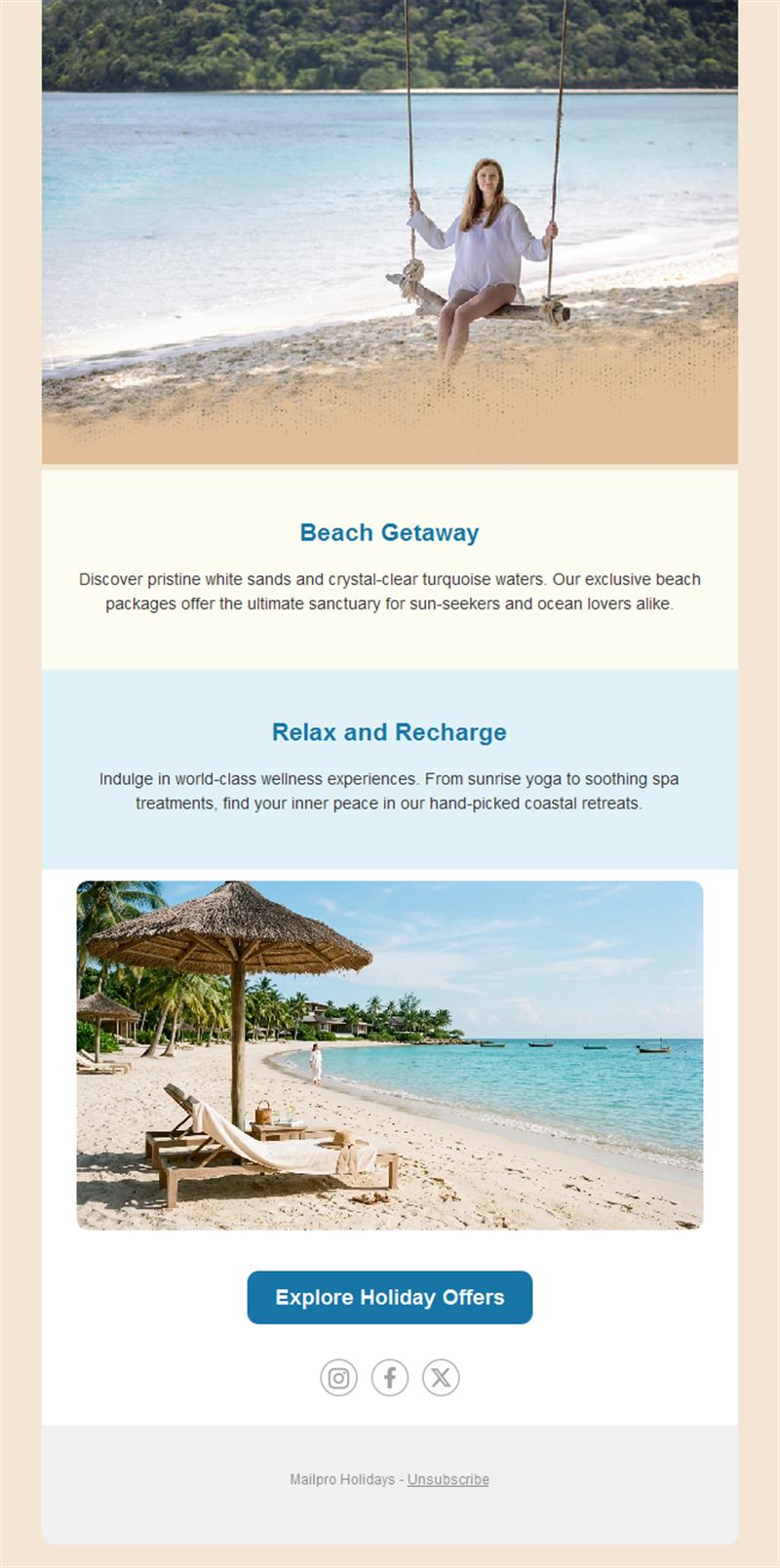 Beach getaway and wellness email