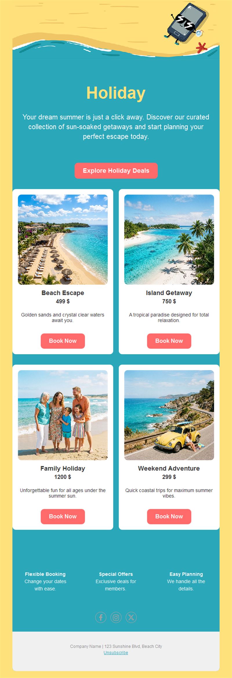 Beach holiday deals email template
