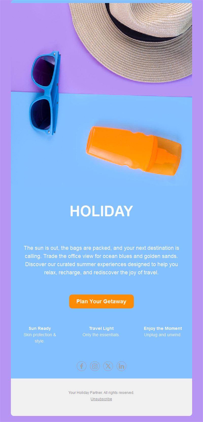 Summer vacation email with sunglasses