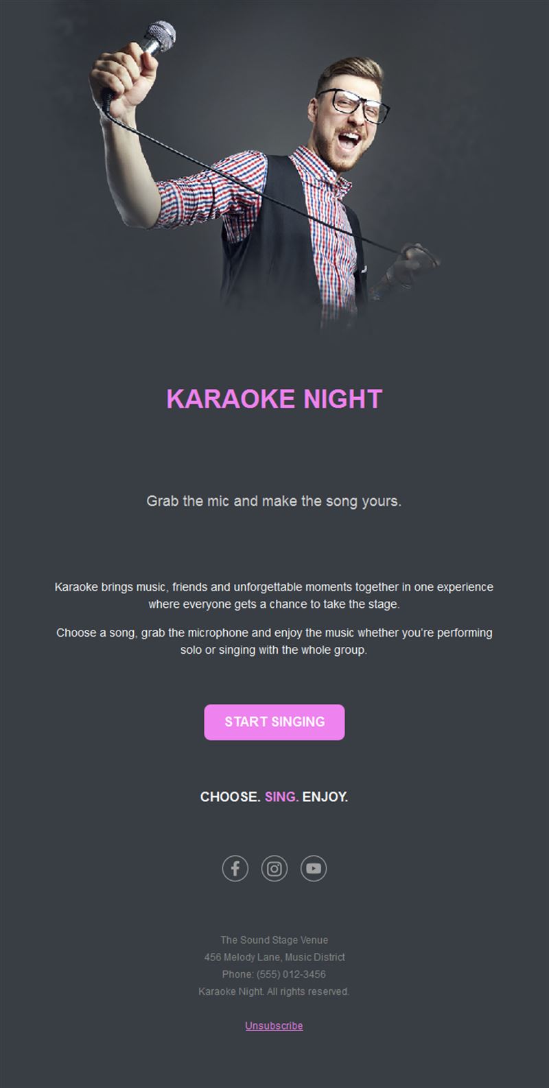 Karaoke night email template