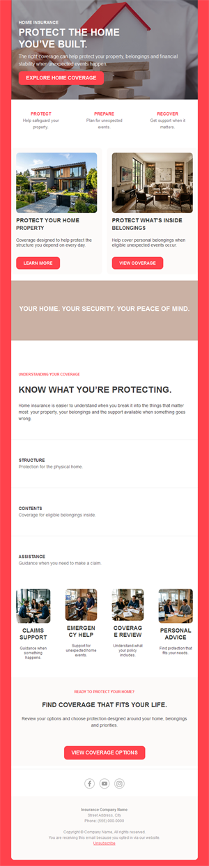 Home insurance newsletter in red