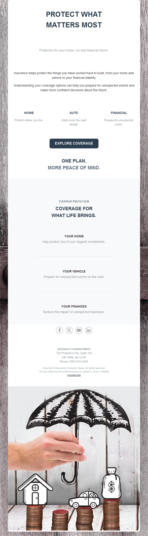Home, car and finance insurance email