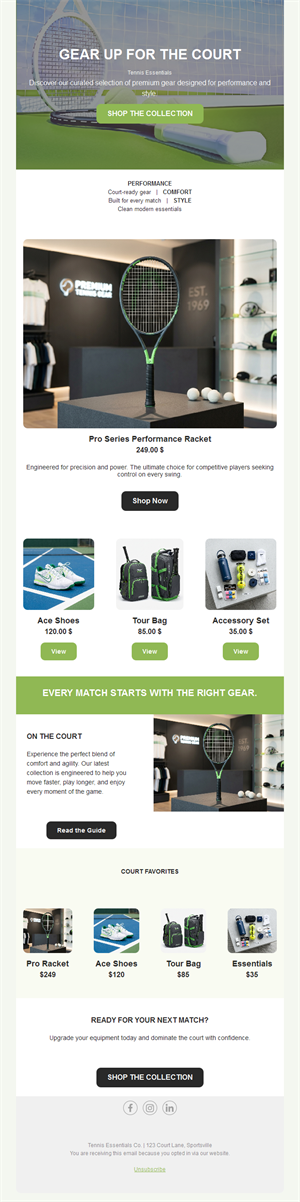 Tennis gear shop email template